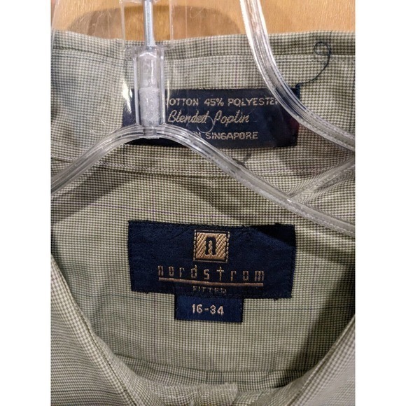 Nordstrom Men's Shop‎ 16/34 Button Down Long Sleeve Shirt Green plaid blue pink - Picture 3 of 4